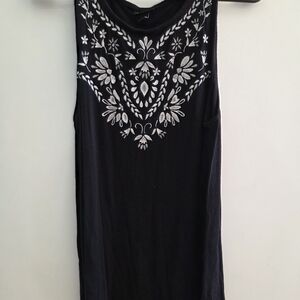 Torrid Black Tank Top with Silver Floral Design